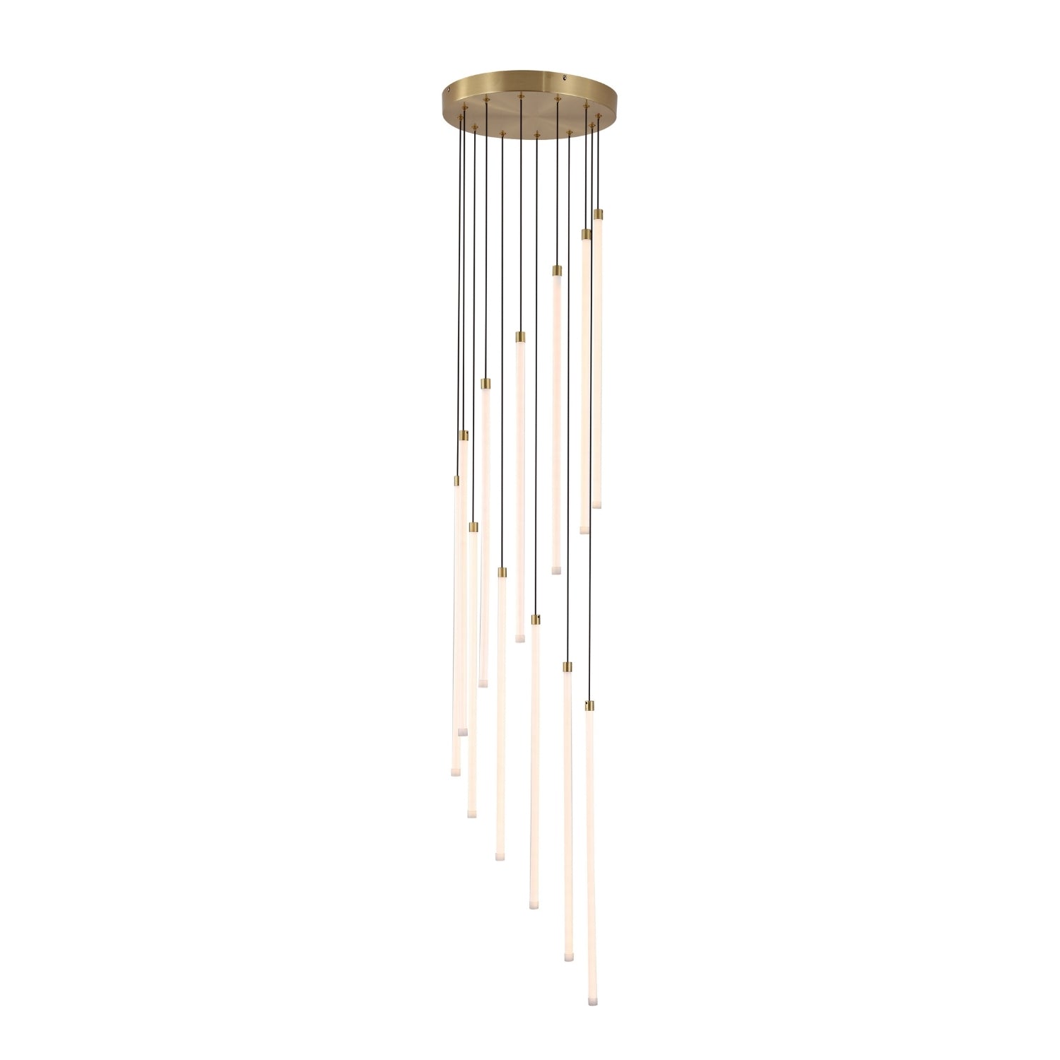 Flare 12-Light LED Stairwell Pendant Light – Satin Brass Dimmable Ceiling Chandelier 61W