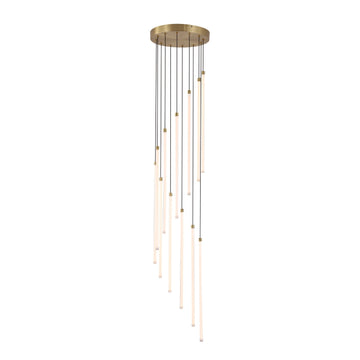 Flare 12-Light LED Stairwell Pendant Light – Satin Brass Dimmable Ceiling Chandelier 61W