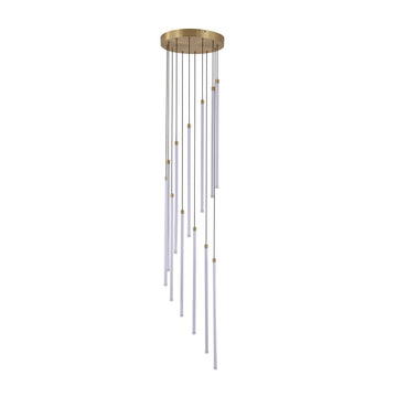 Flare 12-Light LED Stairwell Pendant Light – Satin Brass Dimmable Ceiling Chandelier 61W