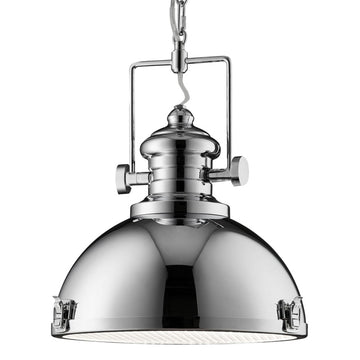 Chrome Industrial Ceiling Pendant Light Fitting  Frosted Glass Lens