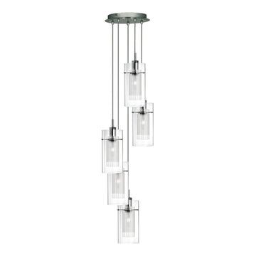 5 Light Satin Silver Double Glass Ceiling Fitting Pendant Chandelier