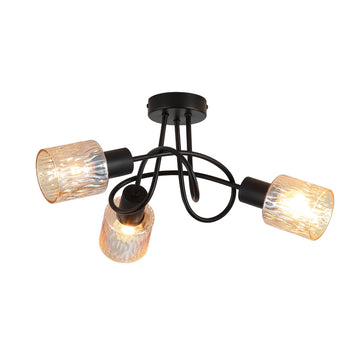 Knot 3 Light Black Flush Ceiling Light | Amber Glass Shades E14 Dimmable