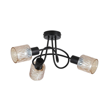 Knot 3 Light Black Flush Ceiling Light | Amber Glass Shades E14 Dimmable