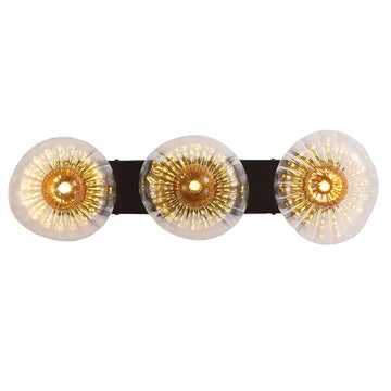 3 Light Black Ribbed Glass Shade Wall Light