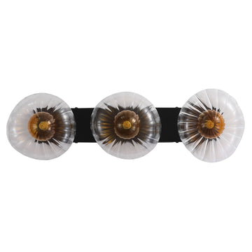 3 Light Black Ribbed Glass Shade Wall Light