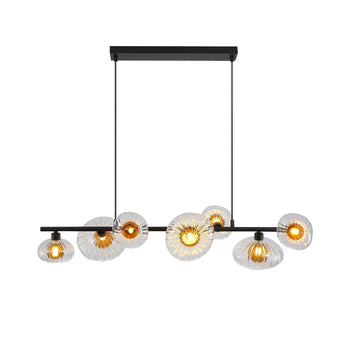 7 Light Ceiling Lamp G9 Black Metal Ribbed Glass Pendant Light