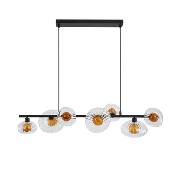 7 Light Ceiling Lamp G9 Black Metal Ribbed Glass Pendant Light