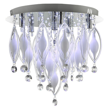 Spindle 6 LED Lights Chrome White Glass Ceiling Fitting Chandelier