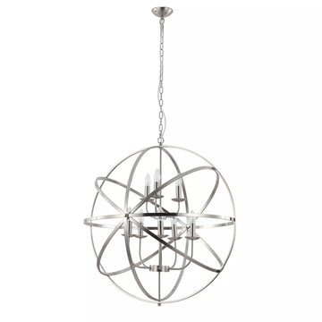 8 Light Orbit Chandelier Satin Silver Pendant Ceiling Light