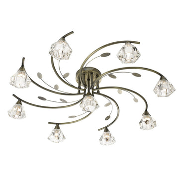 9 Lights Antique Brass Glass Modern Ceiling Flush Fitting Chandelier