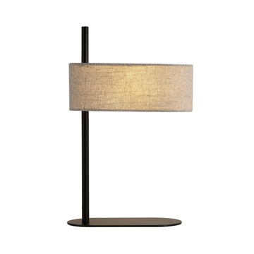 Hessian Table Lamp Natural Linen Shade Black Metal Base E27 43cm