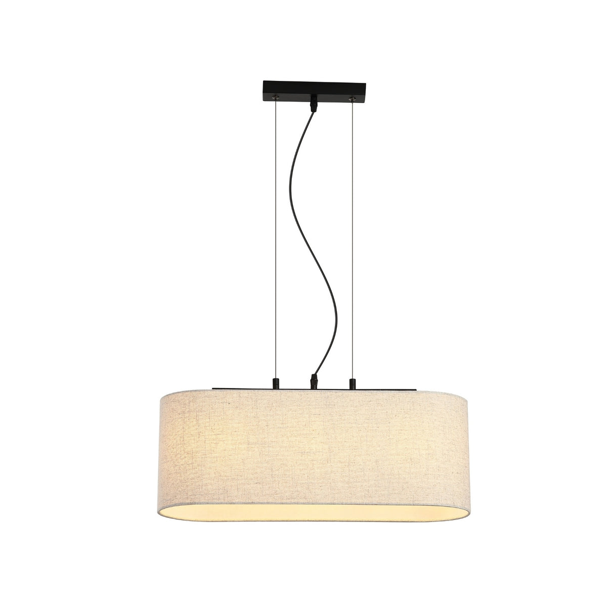 Hessian 3 Light Pendant Ceiling Light Linen Oval Shade Black Metal E27