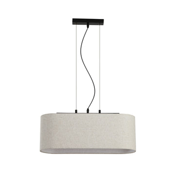 Hessian 3 Light Pendant Ceiling Light Linen Oval Shade Black Metal E27