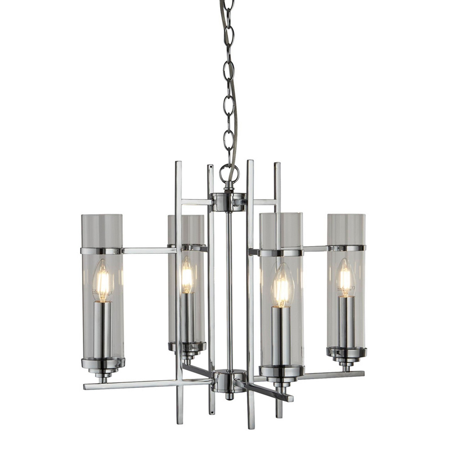4 Light Chrome Clear Glass Cylinder Shade Ceiling Pendant Chandelier