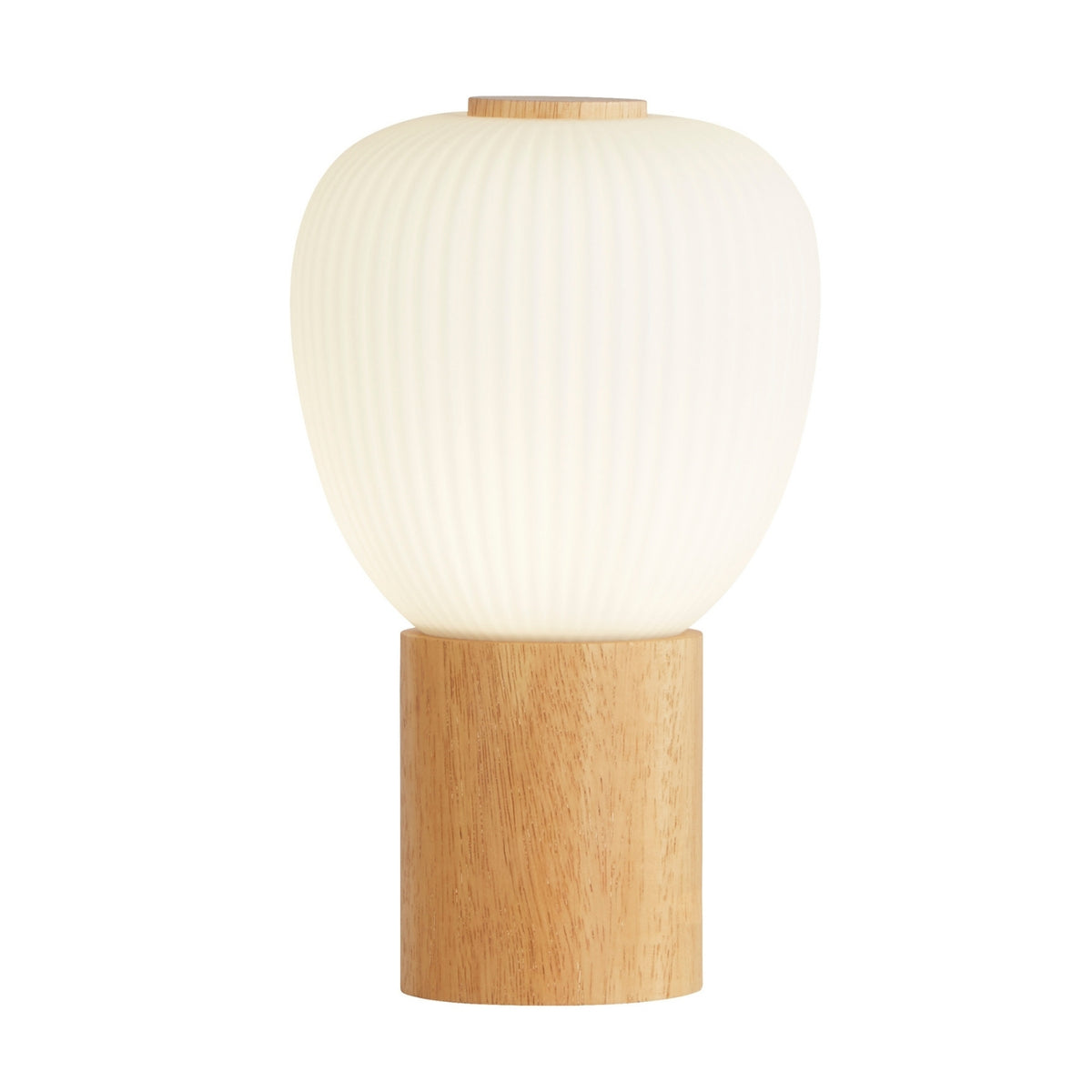 Ella Wood Table Lamp with Opal Ribbed Glass Shade Natural Beech E14