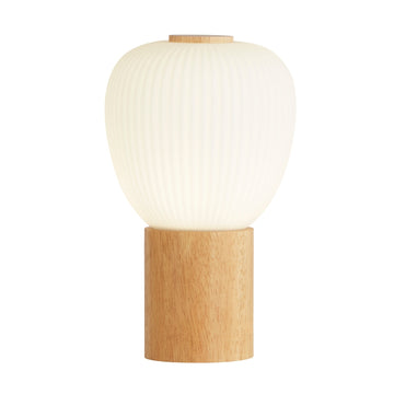 Ella Wood Table Lamp with Opal Ribbed Glass Shade Natural Beech E14