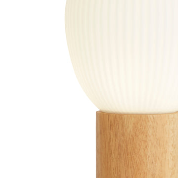 Ella Wood Table Lamp with Opal Ribbed Glass Shade Natural Beech E14