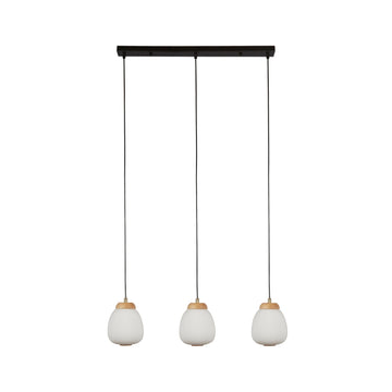 Ella 3 Light Black Pendant Ceiling Light Wood Opal Ribbed Glass E14