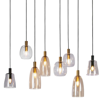 8 Light Multi Drop Black Metal Coloured Clear Glass Pendant