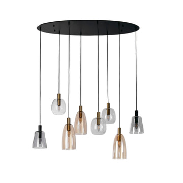 8 Light Multi Drop Black Metal Coloured Clear Glass Pendant