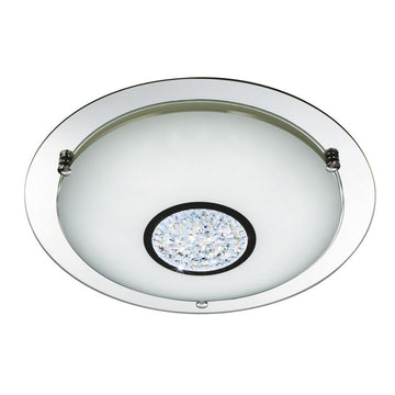 Bathroom Ip44 LED Flush Dia 42Cm Chrome Mirror Halo Wht Gls Shade