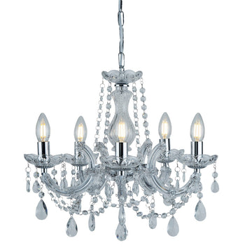 Marie Therese 5 Lights Chrome Crystal Ceiling Fitting Chandelier