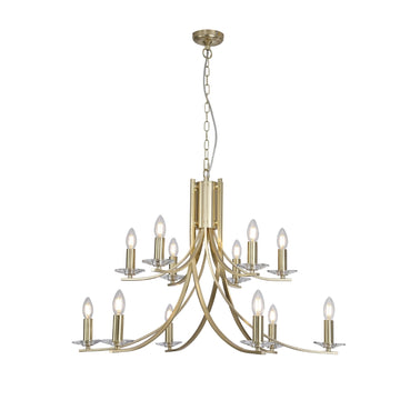 Ascona 12-Light Satin Brass Glass Chandelier – Candle Style Ceiling Light E14