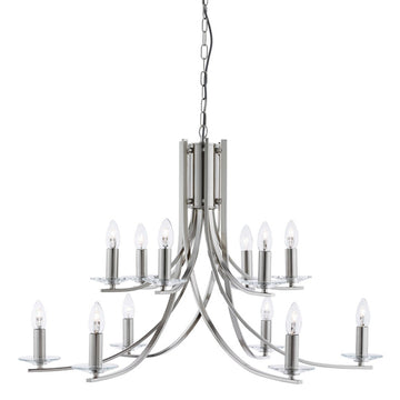 Ascona Satin Silver 12 Light Ceiling Chandelier Fitting Glass Sconces