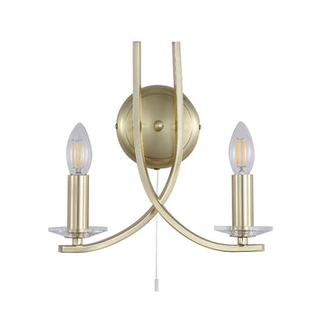 Ascona Satin Brass 2-Light Candle Wall Light – Dimmable Pull Cord Wall Lamp E14