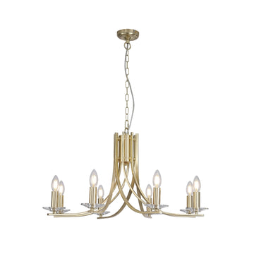 Ascona 8-Light Satin Brass Glass Chandelier – Candle Style Ceiling Light E14