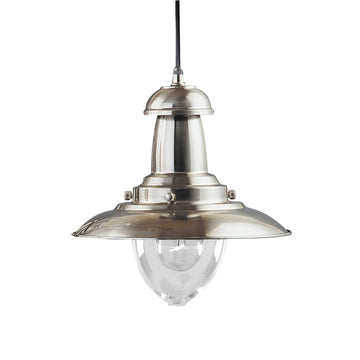 Satin Silver Finish Fisherman Style Pendant With Clear Glass Shade