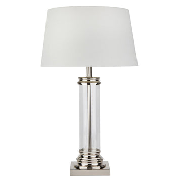 Pedestal Satin Silver Glass Column Cream Shade Home Table Lamp Light