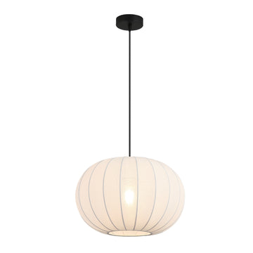 Radiant Black Pendant Ceiling Light White Fabric Bloom Shade E27