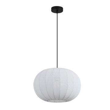 Radiant Black Pendant Ceiling Light White Fabric Bloom Shade E27