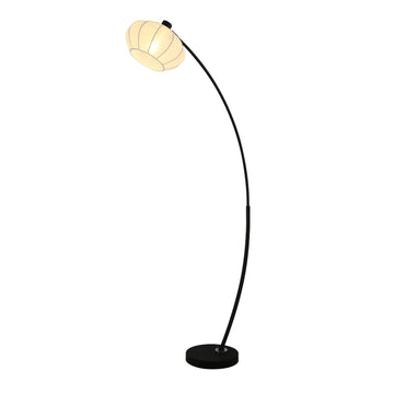 Radiant Black Floor Lamp with White Fabric Shade E27 Living Room Light