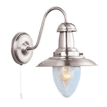 Silver Switched Seeded Glass Shade Fisherman Wall Bracket Light