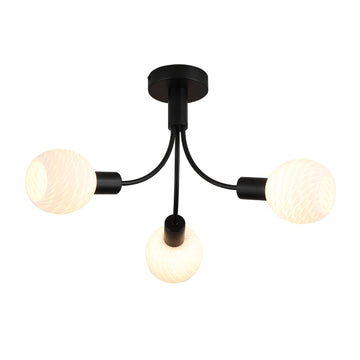 Nova 3 Light Black Flush Ceiling Lamp | Frosted Glass Shades E14