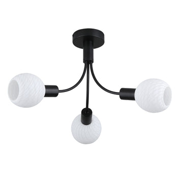 Nova 3 Light Black Flush Ceiling Lamp | Frosted Glass Shades E14