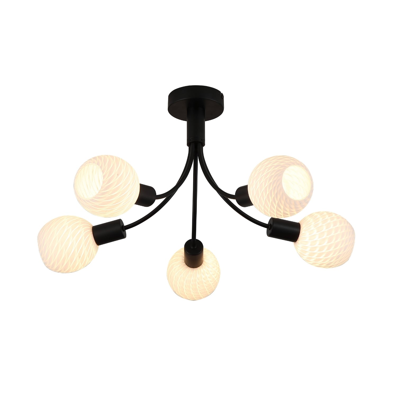 Nova 5 Light Black Flush Ceiling Lamp | Frosted Glass Shades E14