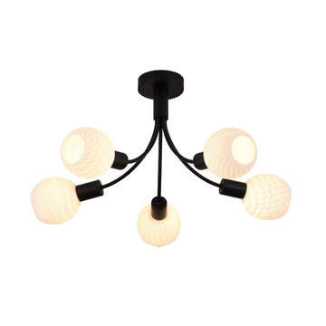 Nova 5 Light Black Flush Ceiling Lamp | Frosted Glass Shades E14