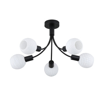 Nova 5 Light Black Flush Ceiling Lamp | Frosted Glass Shades E14