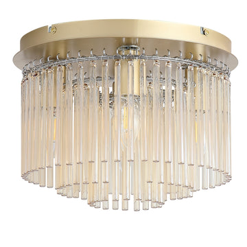 5 Light Gold Champagne Glass Rods Flush Ceiling Light