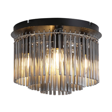 5 Light Matt Black Smoked Glass Rods Flush Ceiling Light