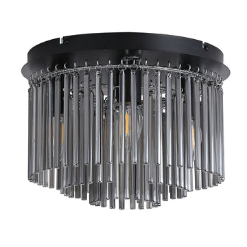 5 Light Matt Black Smoked Glass Rods Flush Ceiling Light