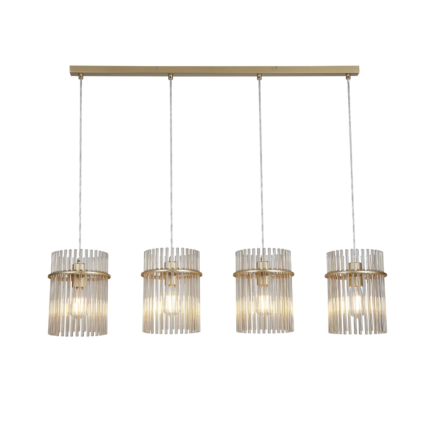 4 Light Bar Gold Metal Champagne Glass Rods E27 Pendant