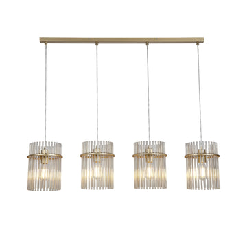 4 Light Bar Gold Metal Champagne Glass Rods E27 Pendant