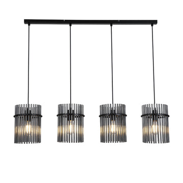 4 Light Bar Matt Black Smoked Glass E27 Pendant