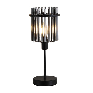 Black Metal Smoked Glass Rods Modern E14 37.5cm Table Lamp