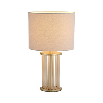 Gold Glass Base White Linen Shade E27 Table Lamp