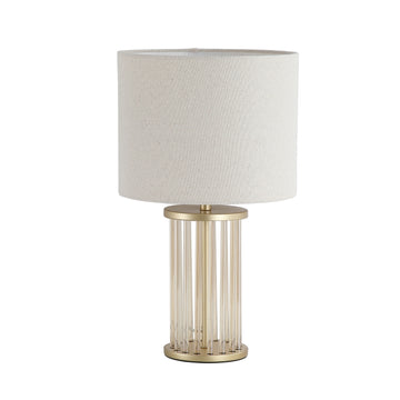 Gold Glass Base White Linen Shade E27 Table Lamp